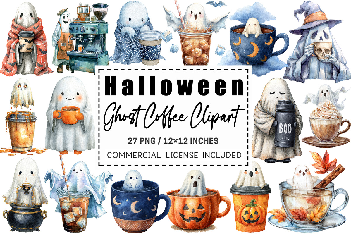 Watercolor Halloween Ghost Coffee, a Graphic by CitraGraphics (Photo 1 of 4)