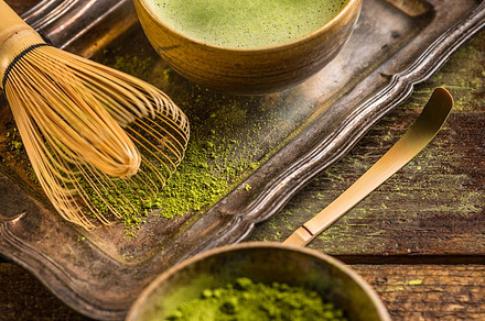 Matcha tea featuring matcha, whisk, and spoon, a Food & Drink Photo by Grafvision photography