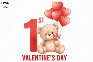 Teddy Bear 1st Valentine's Day PNG, an Illustration by Canvas Craft