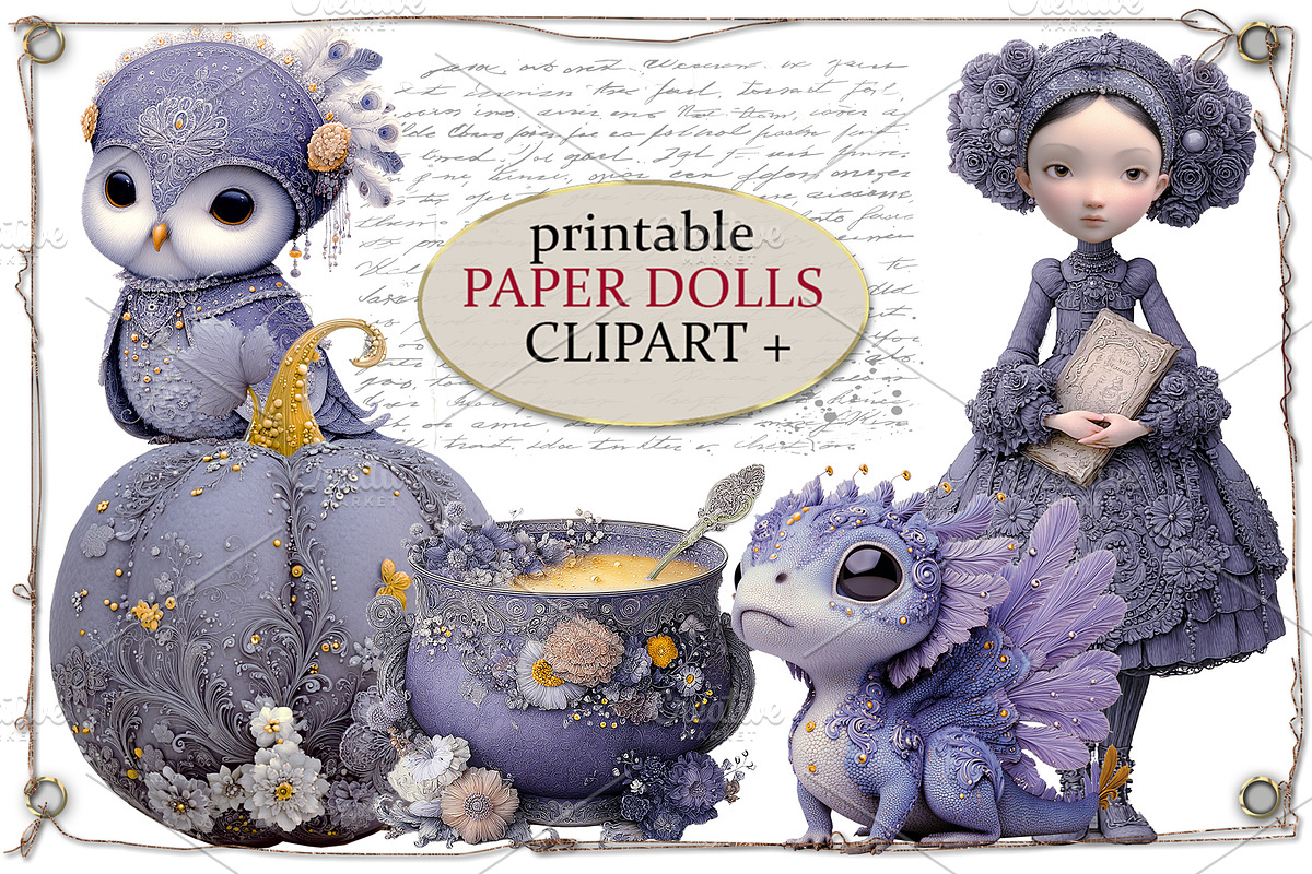 Cute Purple Witch Dolls Clipart, an Object Graphic by Area (Photo 6 of 10)