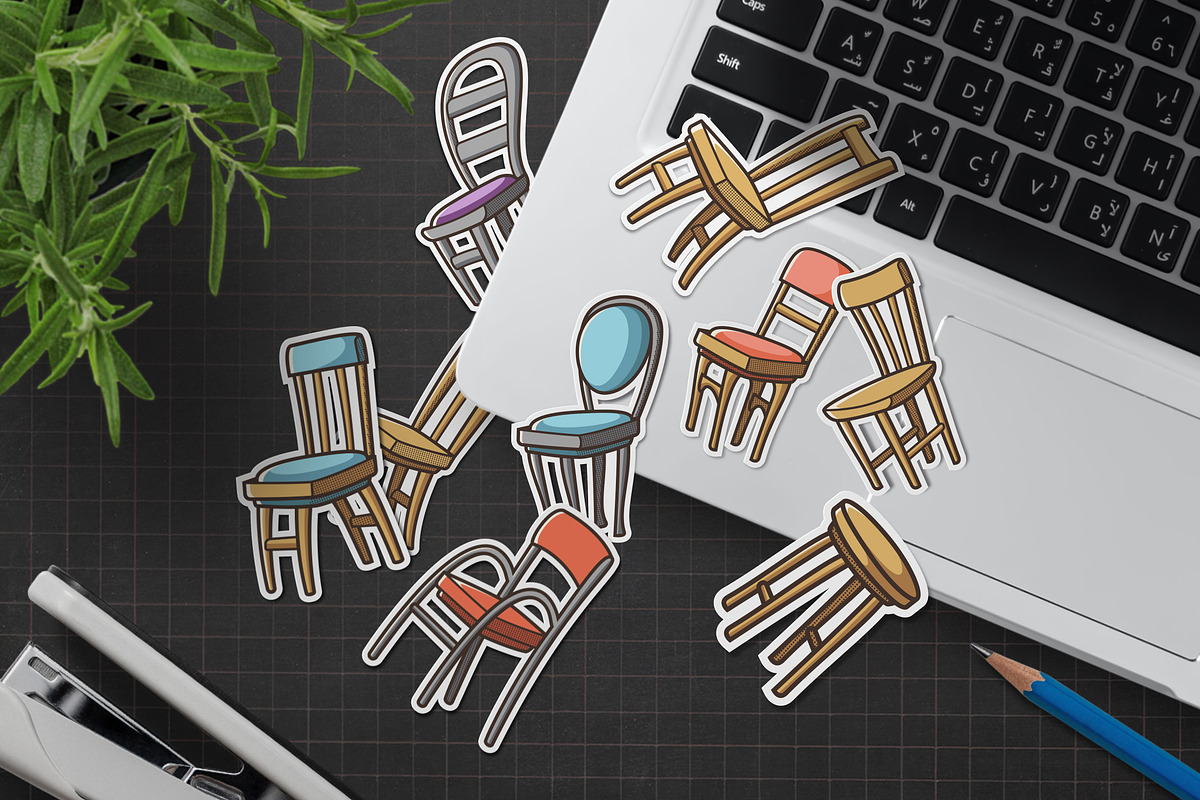 Set of wooden chair sticker design, a Graphic by Allmostudio (Photo 4 of 4)