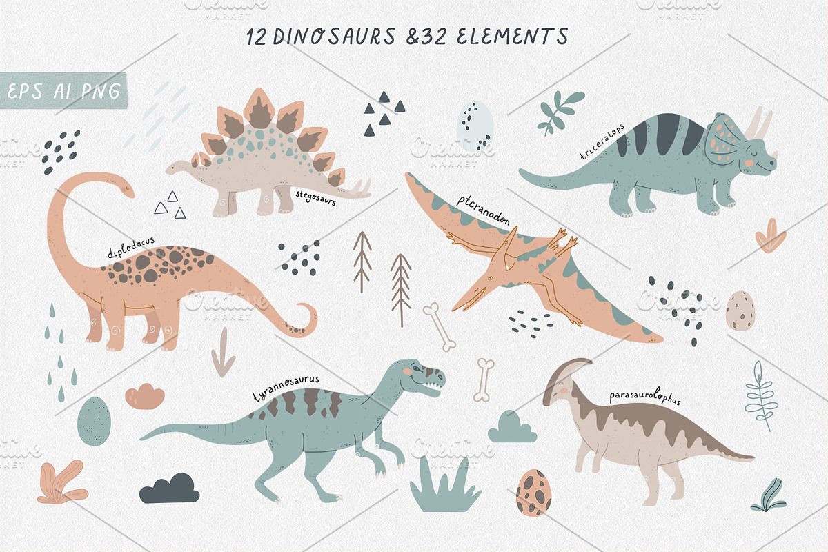 DINOSAURS clipart + SVG files, an Illustration by Alina Mubarak (Photo 3 of 14)
