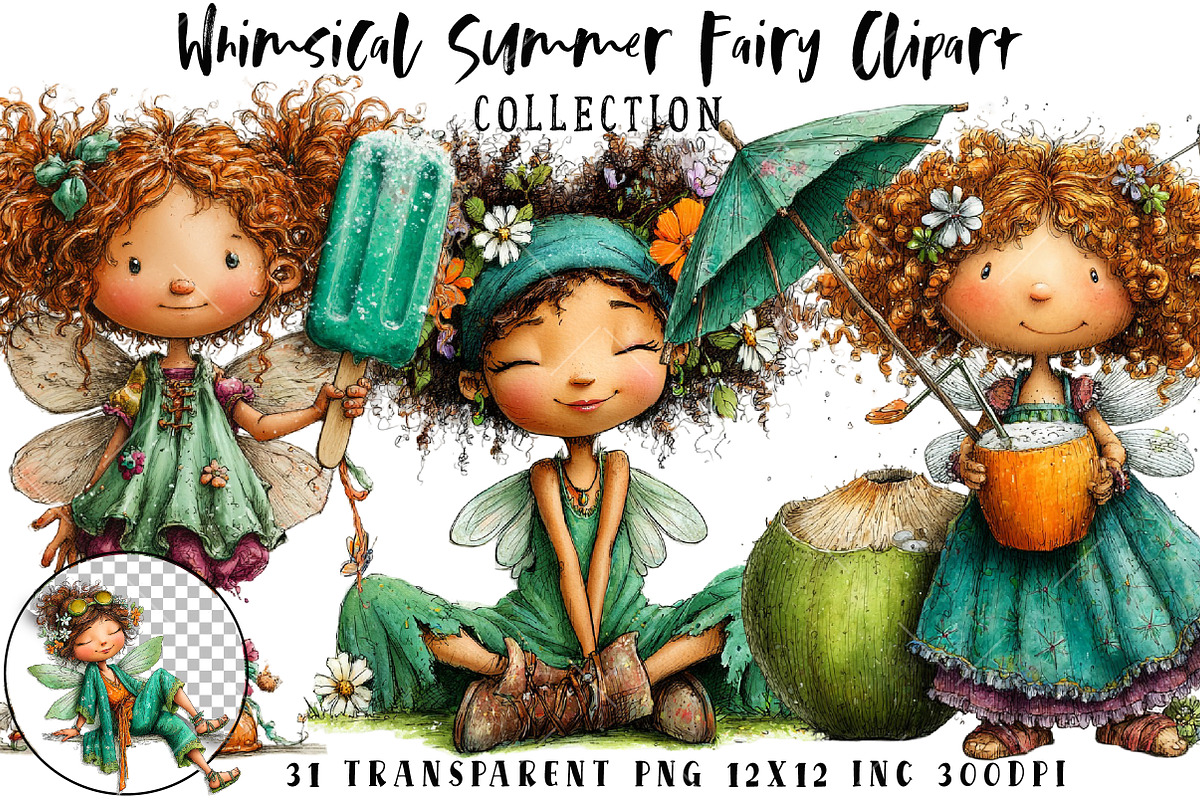 Whimsical Summer Fairy Clipart, an Illustration by OK Design (Photo 1 of 6)
