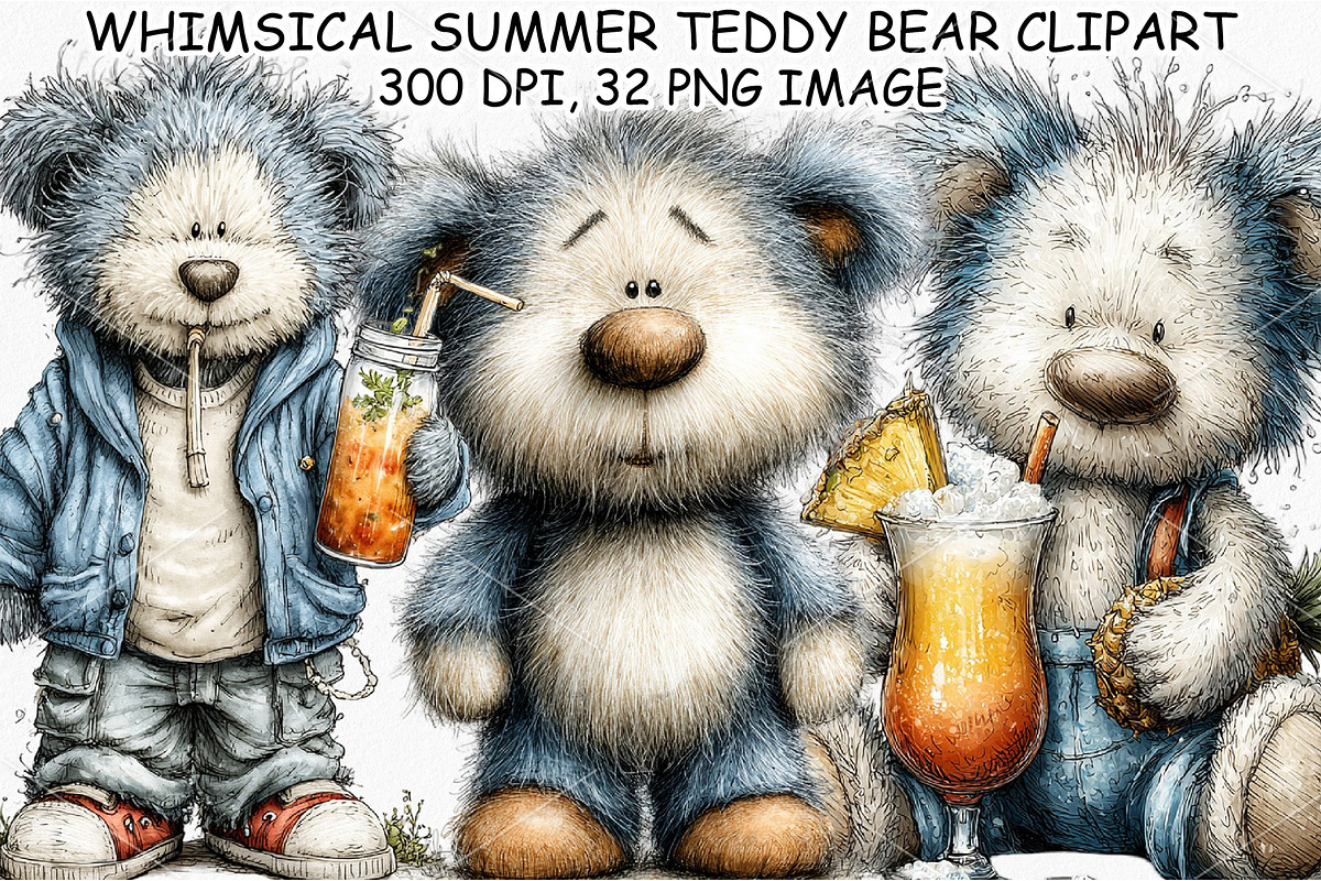 Whimsical Summer Teddy Bear Clipart, a Seasonal Illustration by Canvas Craft (Photo 1 of 6)