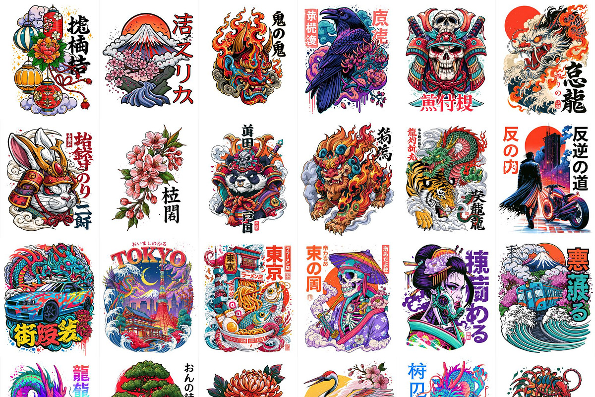 500+ Japanese T-Shirt Designs Bundle, a Decorative Illustration by Selenique Studio (Photo 15 of 16)