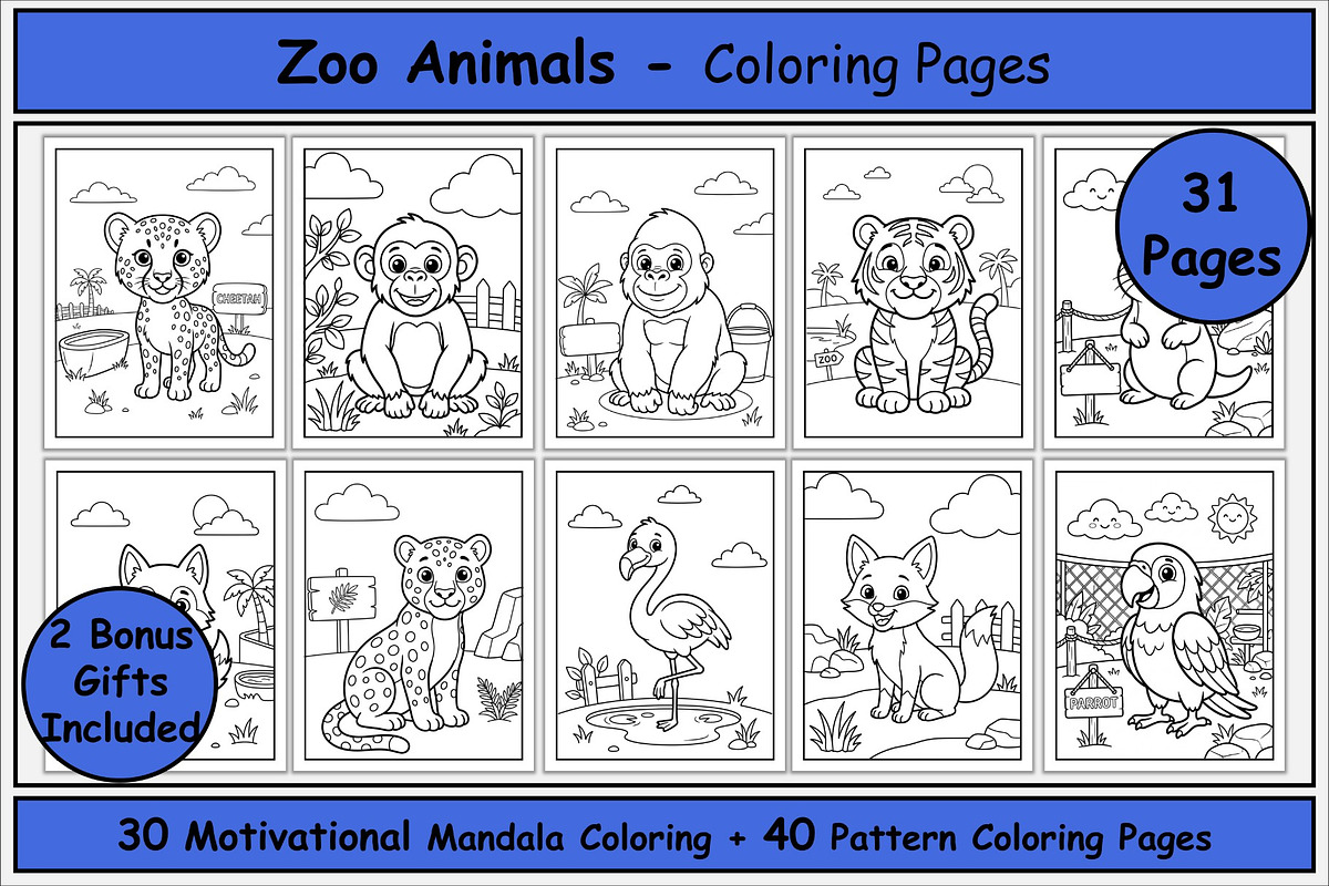 Zoo Animals Coloring Pages for Kids, an Animal Illustration by Lamia Emad (Photo 1 of 5)