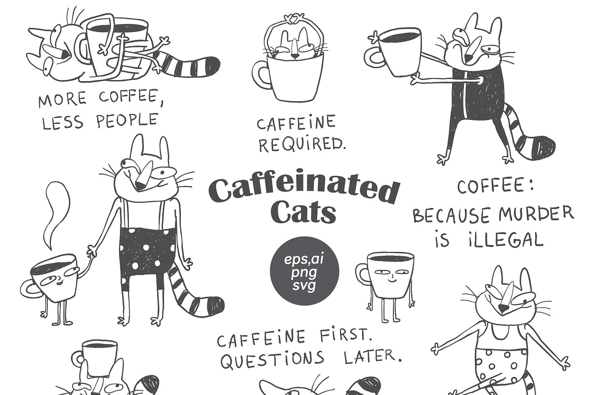Funny Coffee Cat Doodles, an Illustration by Anastasiya Klempach (Photo 11 of 11)