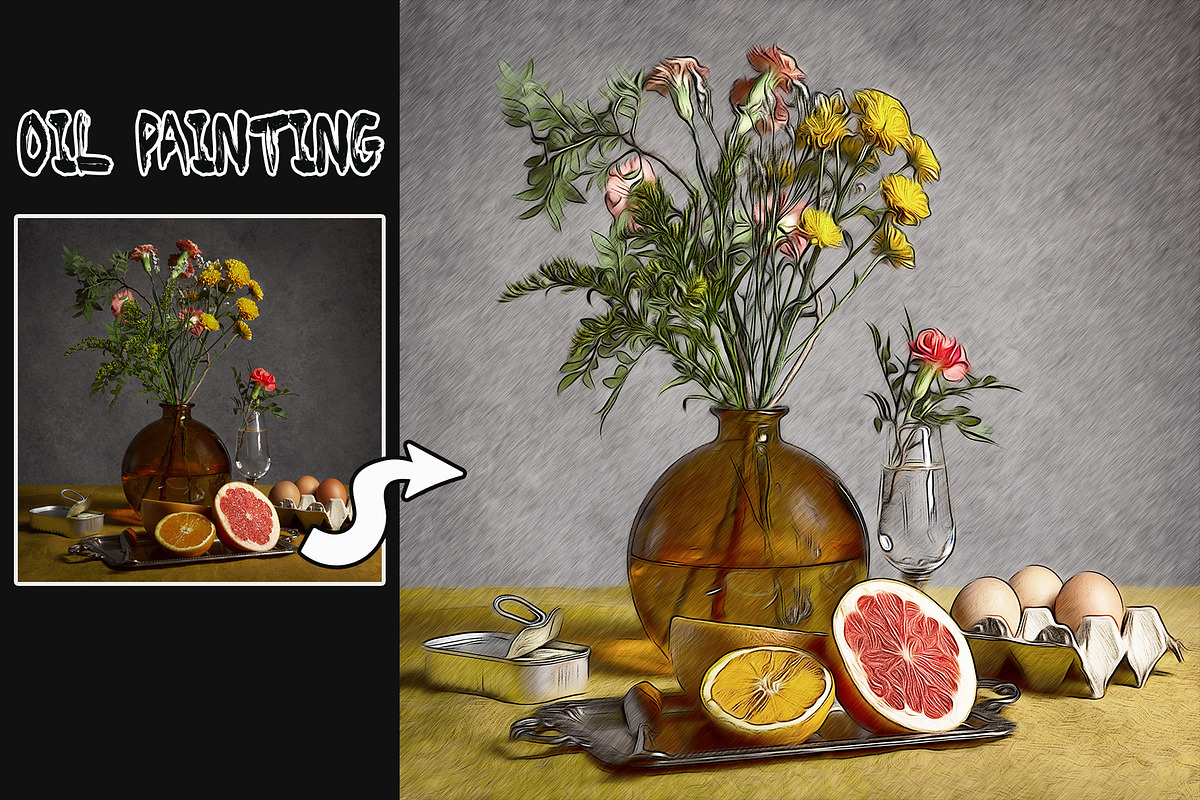 Oil Paint Photoshop Template, an Action Add-On by 3d_model_tifotizi (Photo 1 of 2)