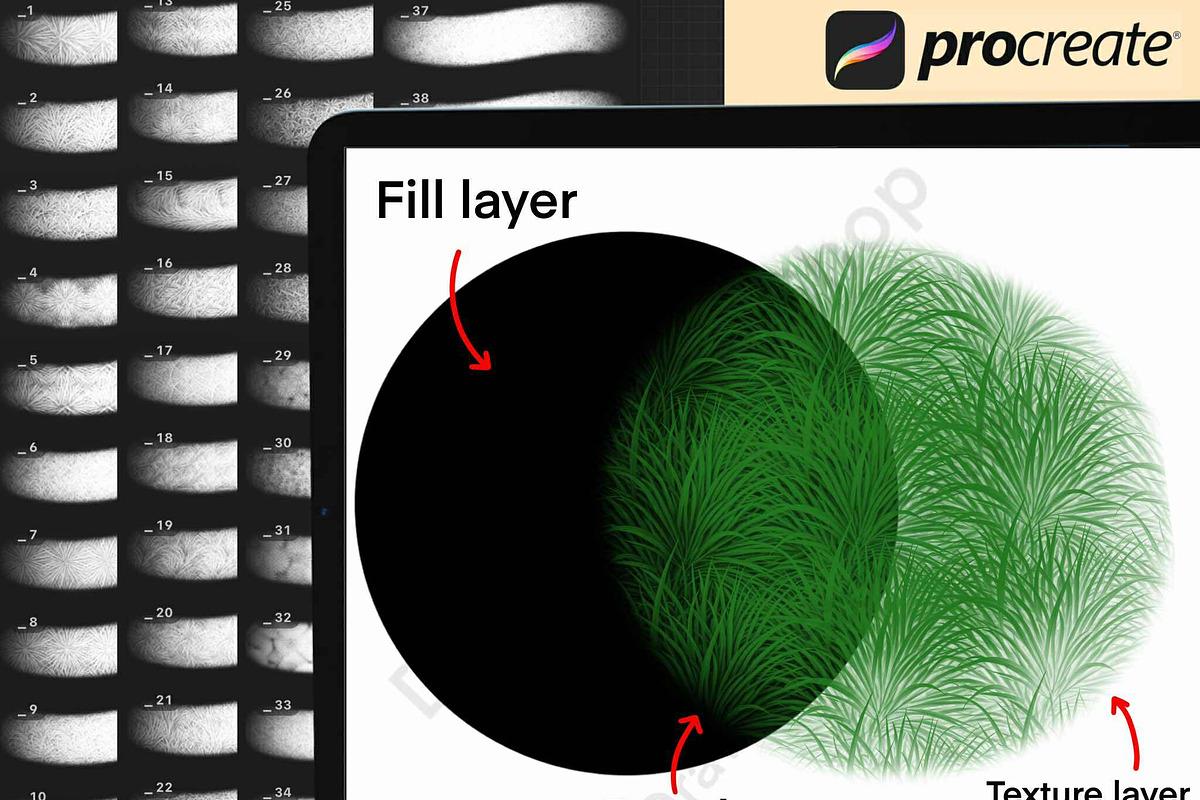 100 Procreate Grass Texture Brushes, a Brush Add-On by DrawingStoryShop (Photo 5 of 6)