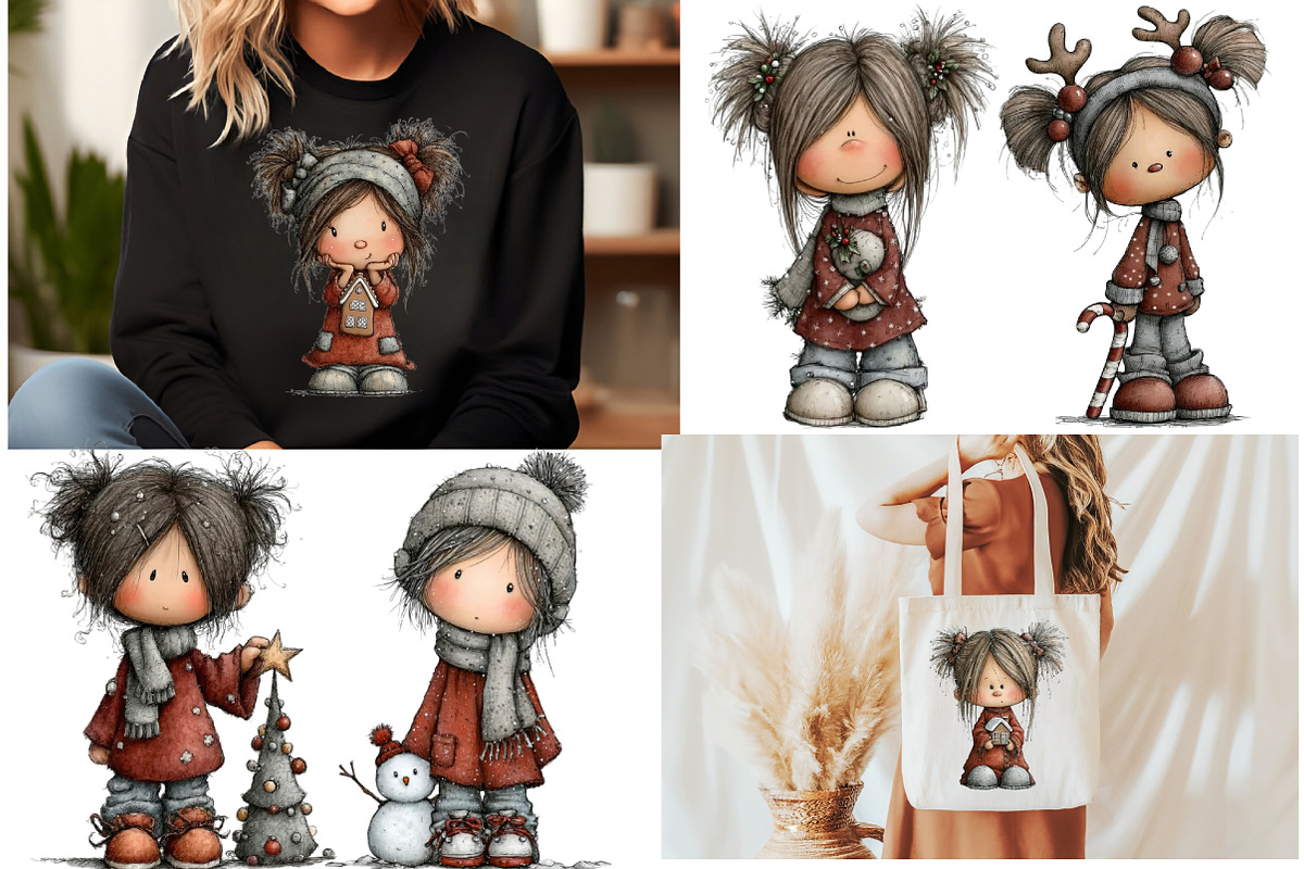 Christmas Cute girls Clipart, an Illustration by Designworld (Photo 4 of 6)