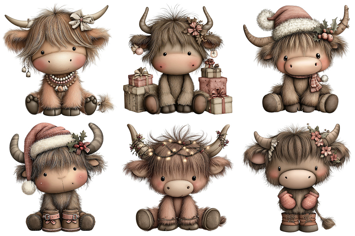 Cute & Funny Christmas Highland Cow, an Illustration by Craft Nest (Photo 7 of 11)