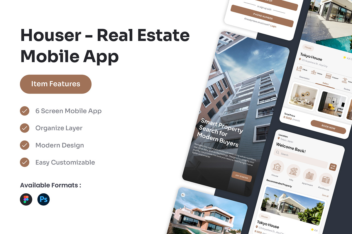 Houser - Real Estate Mobile App UI, an UI Kit Template by Kmg Design (Photo 1 of 3)
