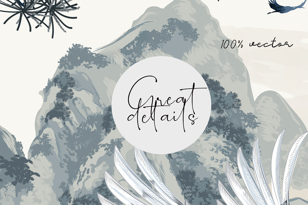 Oriental Cranes Vector Pattern, an Animal Illustration by FleurArt (Photo 8 of 8)