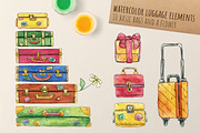 Watercolor Retro Luggage, an Object Graphic by Kitiri Space (Thumbnail 2 of 5)