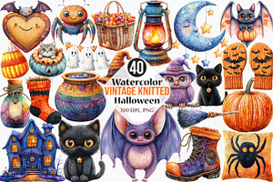Watercolor Vintage Knitted Halloween, an Illustration by Canvas Craft