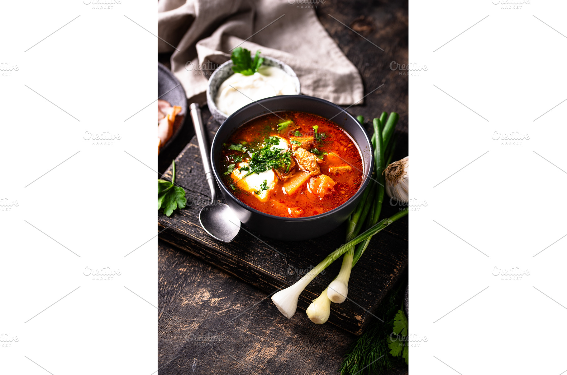 Traditional Ukrainian borsch with, a Food & Drink Photo by Yulia Furman