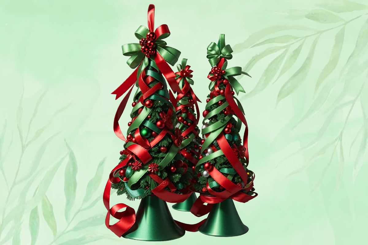Red and Green Ribbon Christmas Trees, a Seasonal Illustration by Craft Nest (Photo 4 of 5)