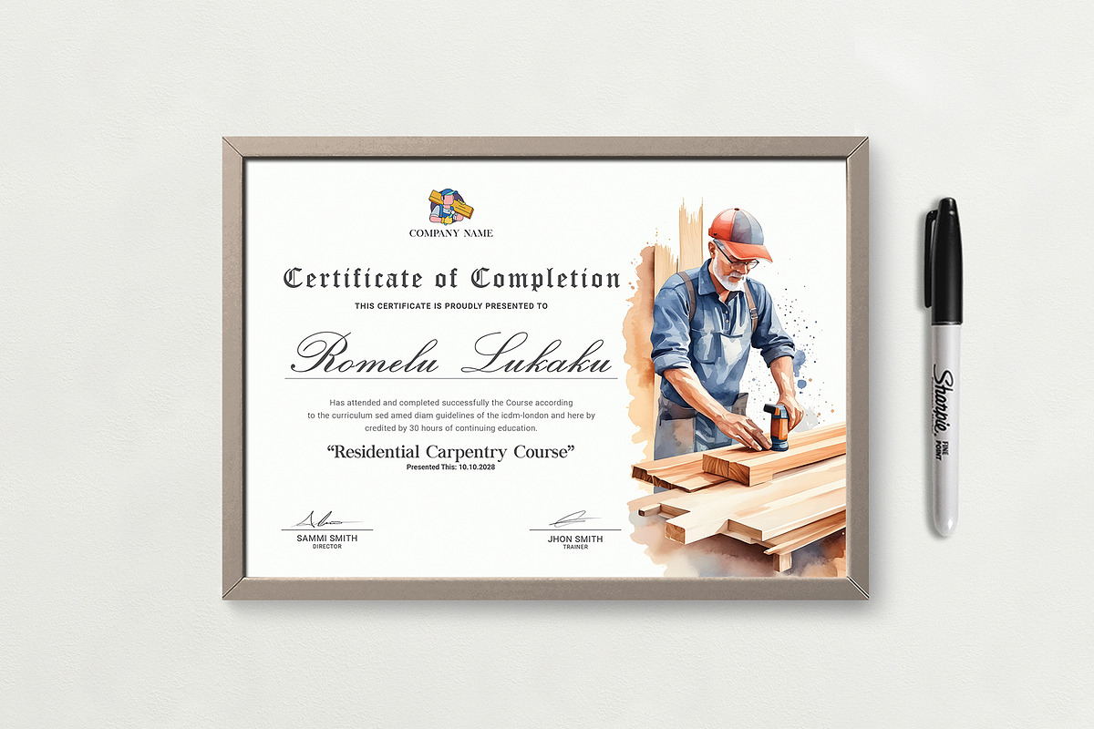 Carpenter Training Certificate, a Stationery Template by DesignDevisers (Photo 5 of 10)