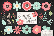 Mint & Coral Flowers Clipart, an Illustration by Amanda Ilkov (Thumbnail 2 of 4)