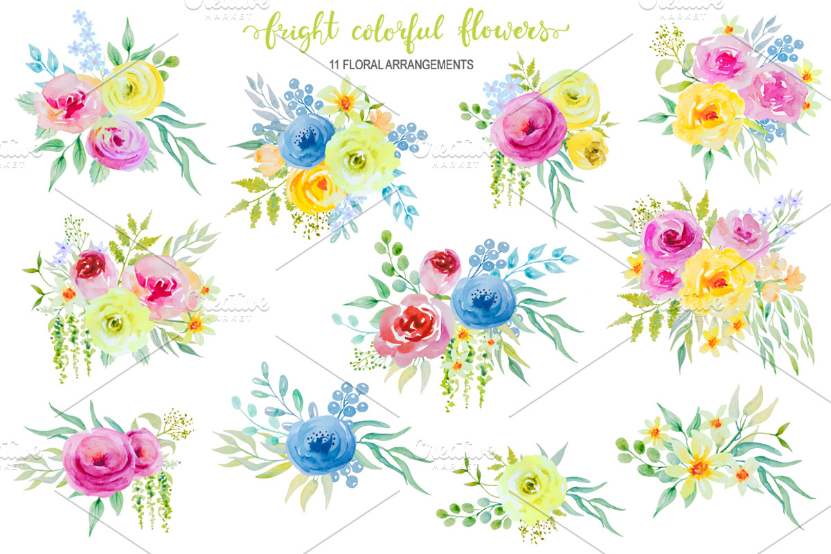 Bright watercolor flowers clipart, an Object Graphic by rosypatterns (Photo 2 of 5)