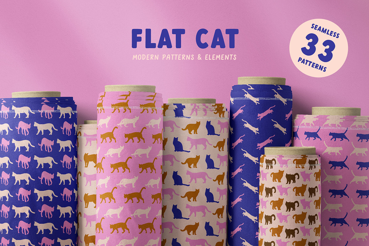 Flat Cat Modern Patterns, a Pattern Graphic by Tiger and Flower (Photo 1 of 21)
