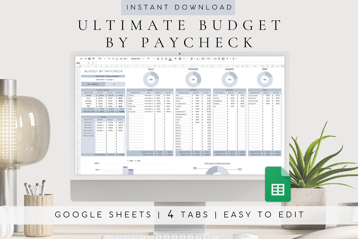 Editable Monthly Budget Template, a Templates & Theme by BRANDcontent (Photo 1 of 7)