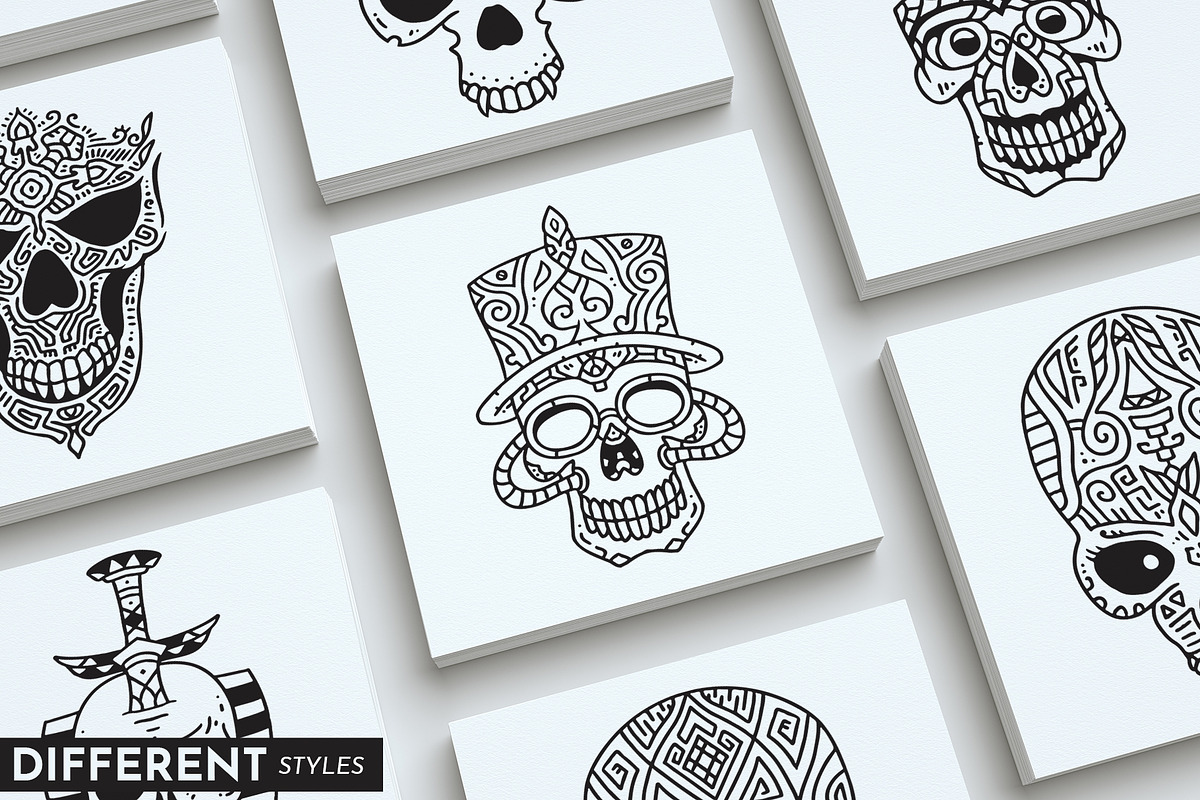 100 Decorative Vector Skulls, a Decorative Illustration by pixaroma (Photo 2 of 37)