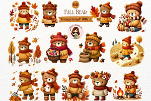Cute Autumn Bear Clipart Bundle, a Seasonal Illustration by Nicolle's Colorful Art
