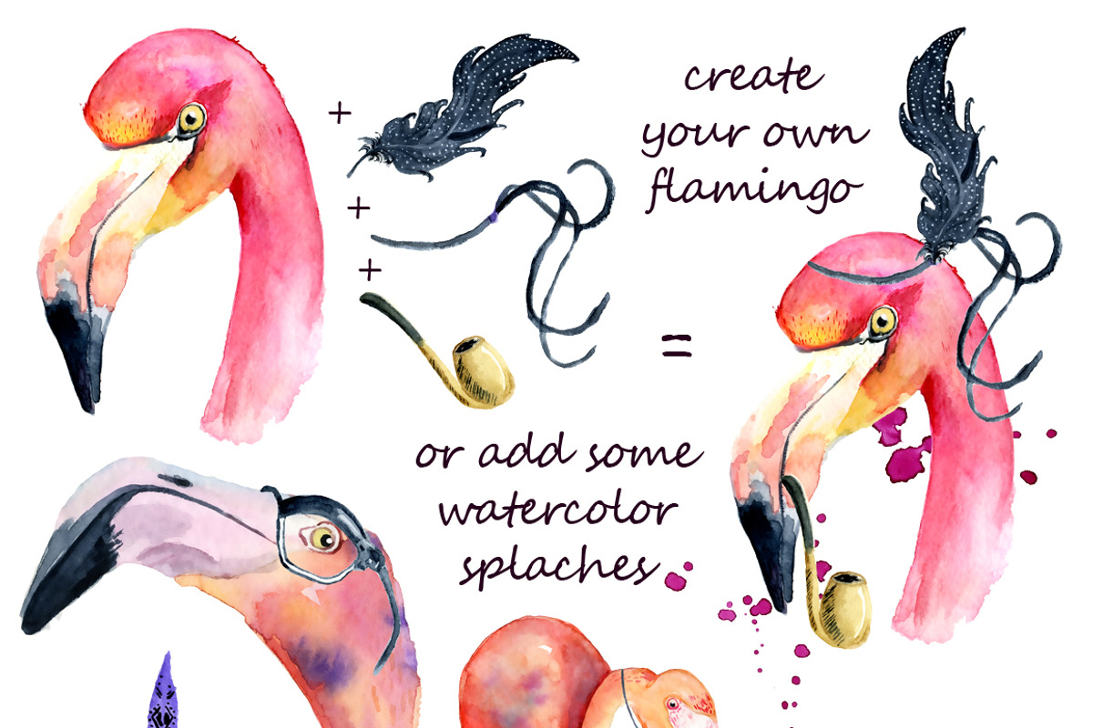 Boho flamingo Watercolor set, an Illustration by Evgeniia (Photo 3 of 10)