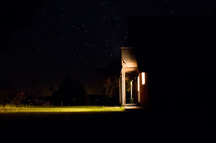Cabin in the woods containing cabin, night, and nightsky
