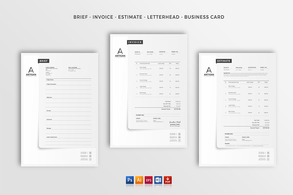 Brief-Estimation-Invoice-Letterhead, a Stationery Template by artisanHR (Photo 1 of 8)