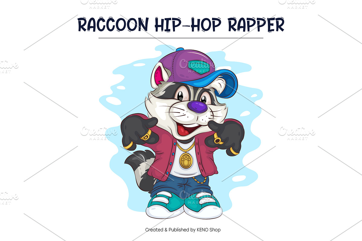 Set of Cartoon Raccoons 03. T-Shirt., an Animal Illustration by KENO Mascots (Photo 9 of 15)