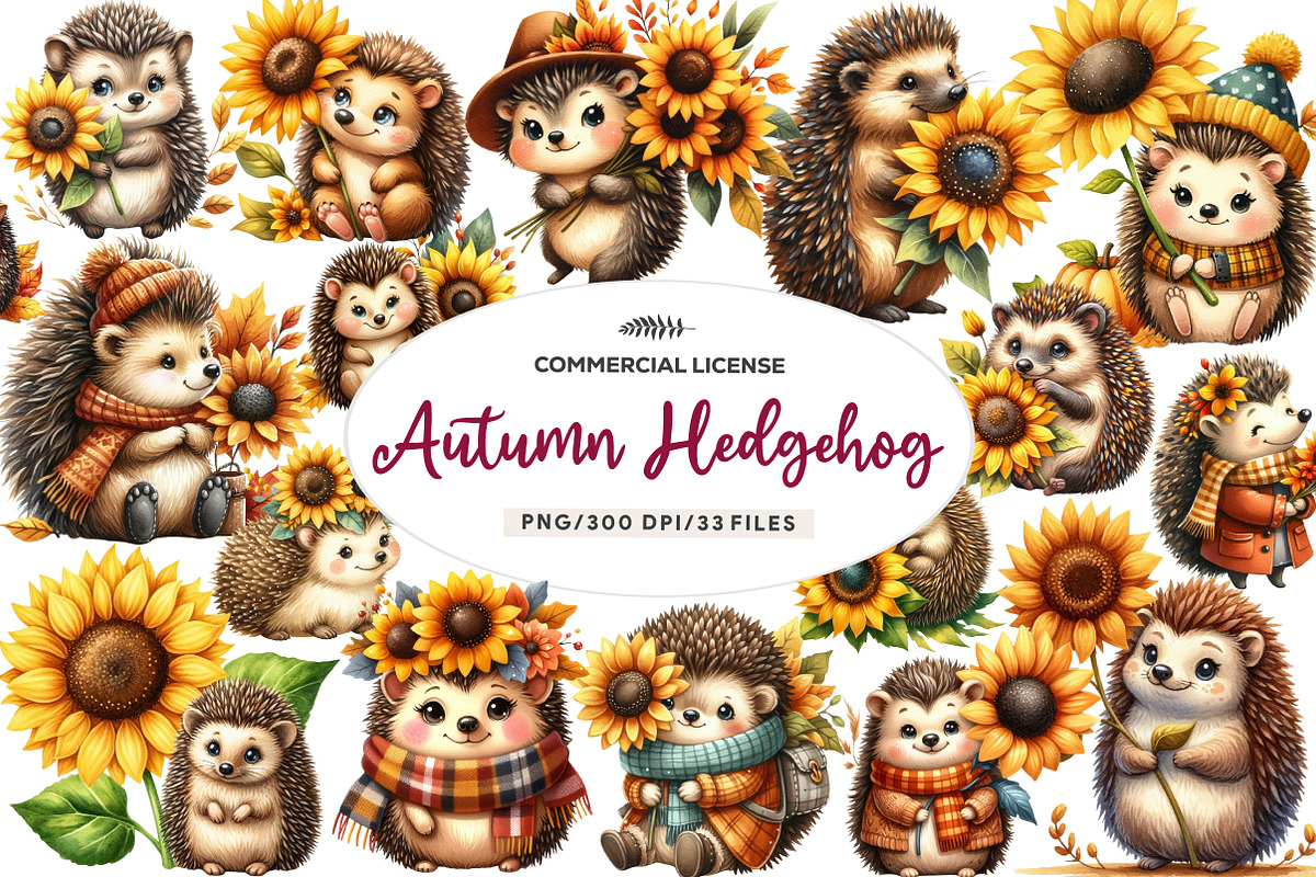 Autumn Hedgehog Clipart, an Illustration by CreationArt (Photo 1 of 5)