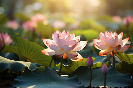 Beautiful lotus flower blooming in t, a Photo by LOGOCREATIVE