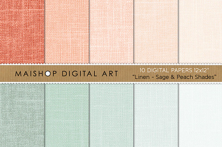 Sage & Peach Linen Digital Papers, a Texture Graphic by Maishop