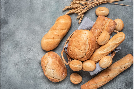 Fresh various breads. Gray grunge