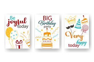 Birthday party card set vector, an Object Illustration by Tati_Kli