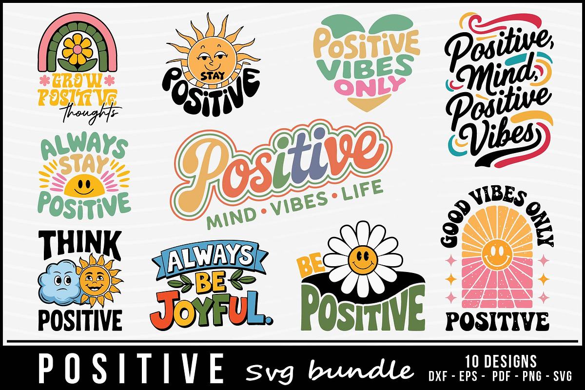 Positive Vibes SVG Bundle 10 Designs, an Object Graphic by BeeCraftR (Photo 1 of 6)