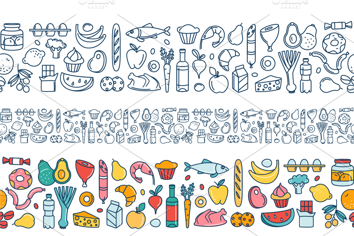 Grocery icons, patterns and borders, a Food Illustration by VasilkovS (Photo 6 of 10)