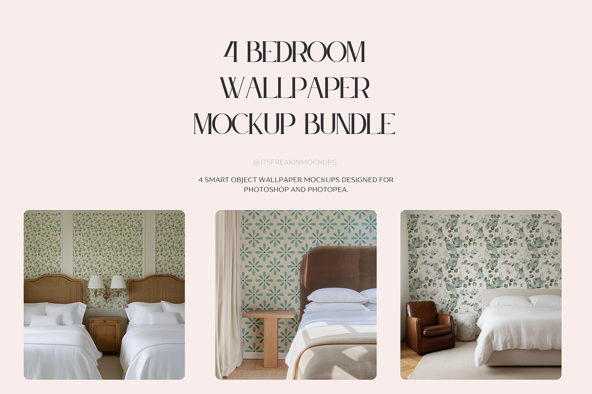 Bedroom Wallpaper Mockup Bundle, a Household Mockup by ItsFreakinMockups (Photo 1 of 5)