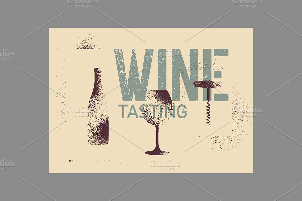 Wine grunge vector poster set., a Food Illustration by PoPaShop (Photo 6 of 11)