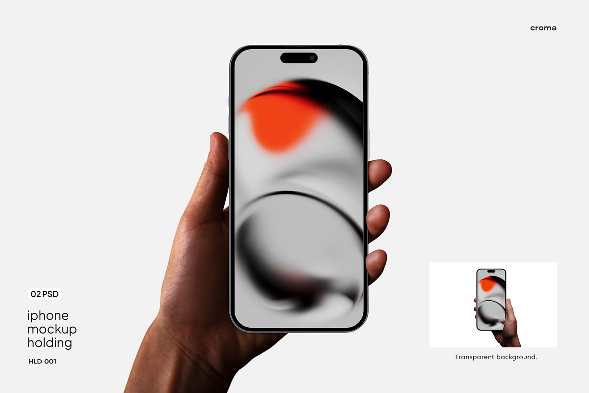 iPhone in Hand Mockup H01, a Device Mockup by Croma Studio (Photo 1 of 4)