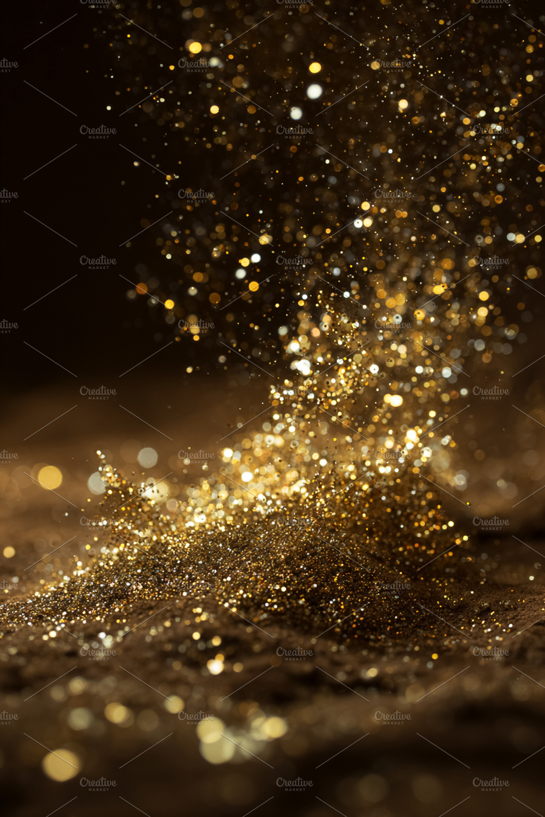Golden glitter dust falling and sparkling, shining bright light, a Photo by Studio ANNA