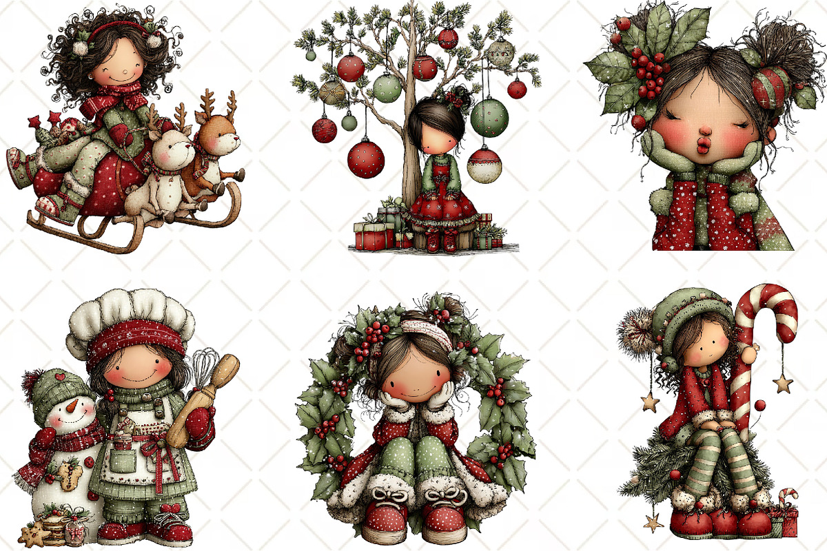 Whimsical Christmas Girl Clipart, an Illustration by Black Bird Studio (Photo 2 of 6)