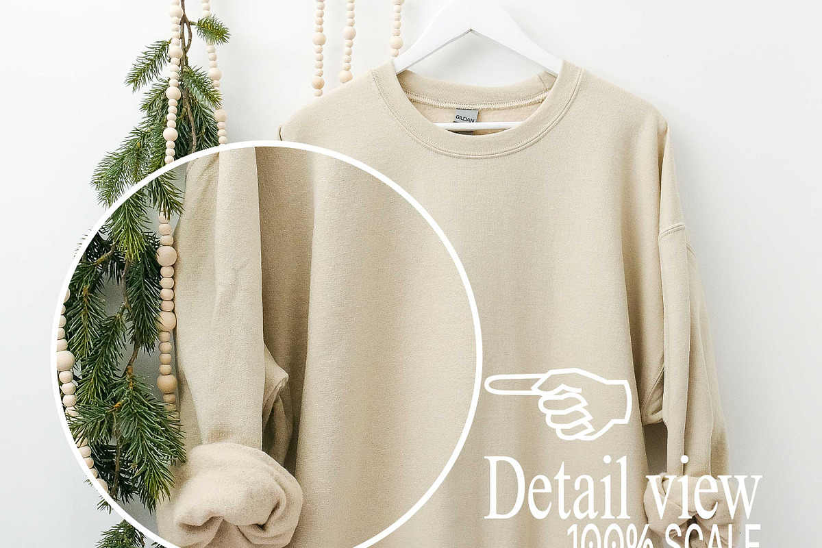 Sand Gildan 18000 Xmas Mockup x3, a Shirt Mockup by Uncommon Mockups (Photo 6 of 6)
