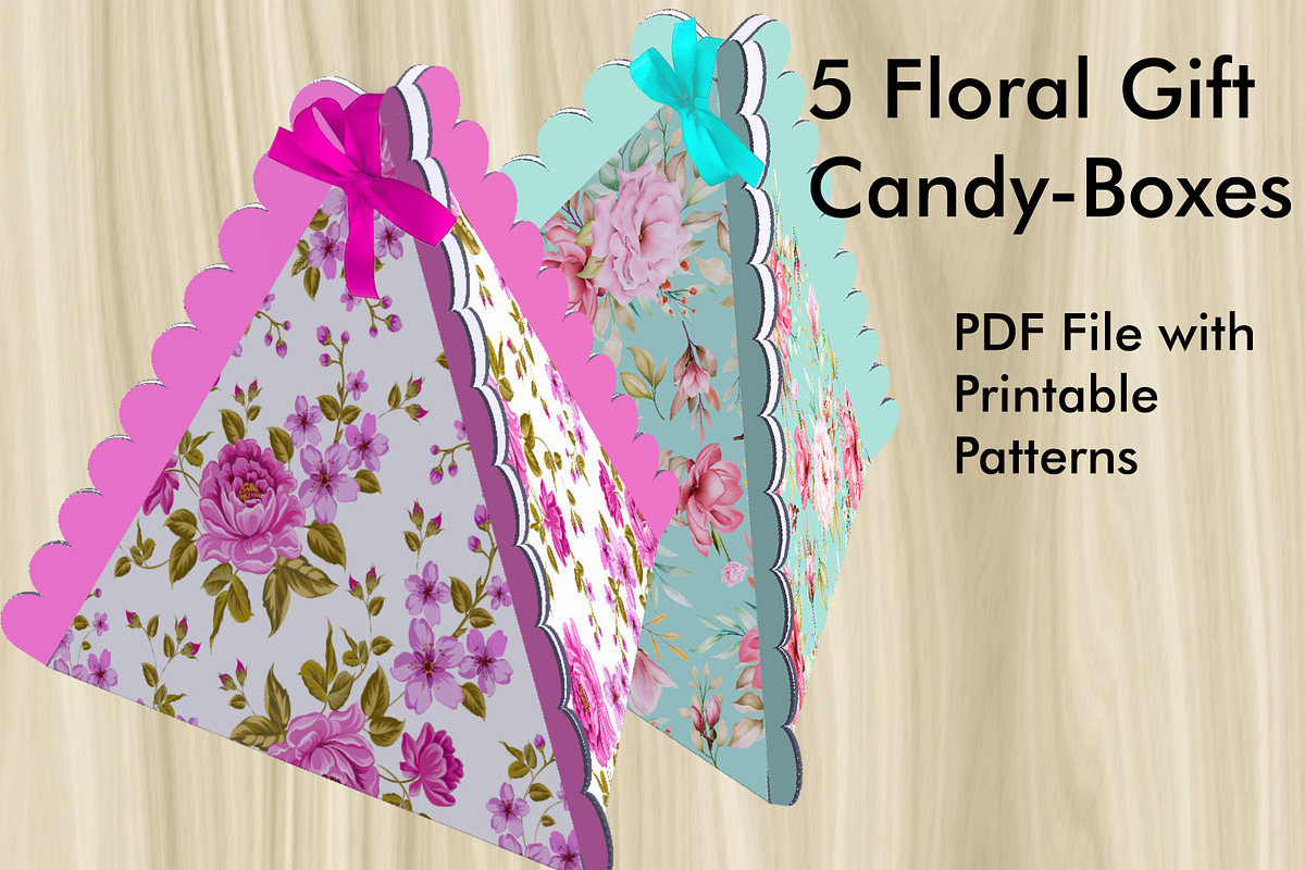 5 Floral Gift Candy-Boxes, a Print Template by Kseniya-Omega (Photo 1 of 5)