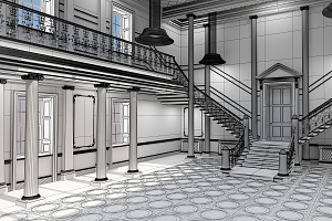 3Dmodel Grand Hall Lobby Staircase 2