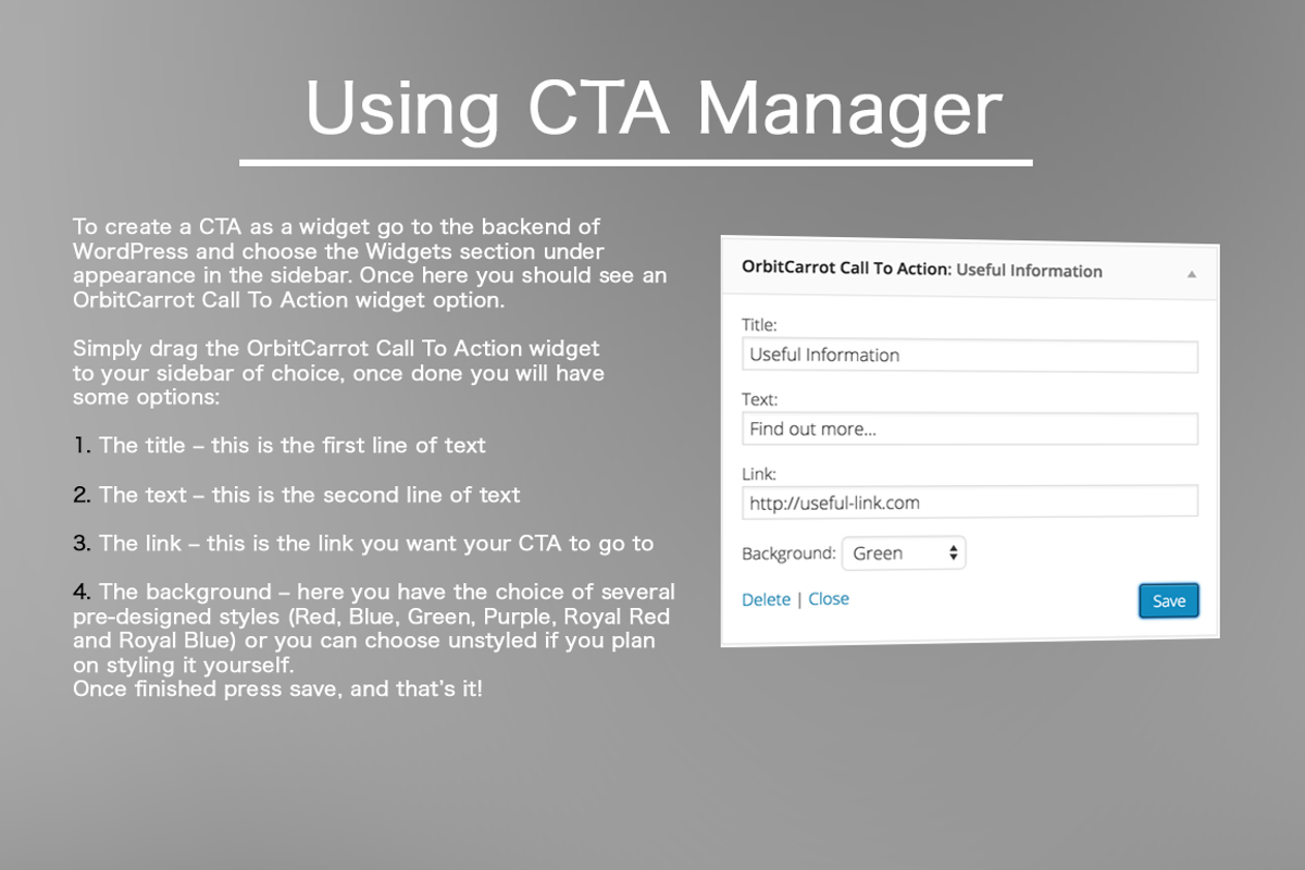 CTA Manager - WordPress Plugin, a WordPress Template by OrbitCarrot Marketing (Photo 3 of 4)