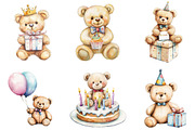 Watercolor Birthday Bears Clipart, an Illustration by Pixels.Craft (Thumbnail 5 of 7)