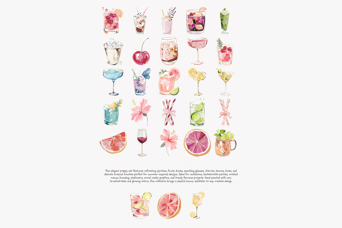 preppy cocktail clipart bundle, a Decorative Illustration by Patishop Art (Photo 12 of 13)